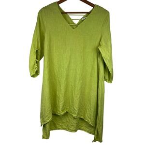 Et Lois Linen Tunic Dress High Low Hem Lime Green Size S‎ Made in USA Lagenlook